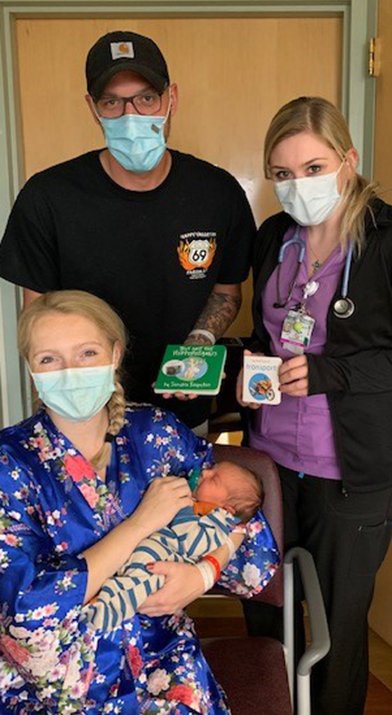 New parents at Crouse receive books from Meg's Books for Friends.